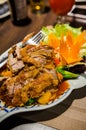 Crispy duck with pineapple and vegetables