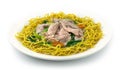 Crispy Egg Noodles with Pork and Kale soaked in gravy Royalty Free Stock Photo