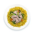 Crispy Egg Noodles with Pork and Kale soaked in gravy Royalty Free Stock Photo