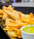 Crispy Fish and Chips with Green Dip Royalty Free Stock Photo