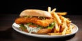 Crispy Fish Sandwich - Seafood Delight - Gourmet Bite Royalty Free Stock Photo