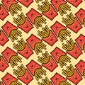 Crispy french fries seamless pattern with red paper boxes of fried potato