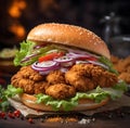 Crispy fresh sizzling hot fried chicken burger sandwich Royalty Free Stock Photo