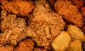Crispy fried chicken and nuggests. Fast food background. Spicy testy
