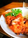 Crispy fried chicken with rice in Thai food style. Royalty Free Stock Photo