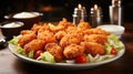 Crispy fried chicken wings with herbs on wooden table Royalty Free Stock Photo