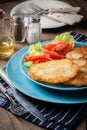 Crispy fried homemade potato pancakes. Royalty Free Stock Photo