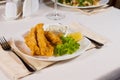 Crispy Fried Meat, Lettuce and Dip on Plate Royalty Free Stock Photo