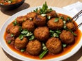 Crispy fried meatballs with sweet and sour sauce in a plate