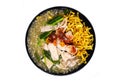 Crispy fried noodle pork with raadna sauce and top with thai chilli Royalty Free Stock Photo