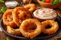 Crispy Fried Onion Rings Served with Dipping Sauce