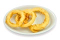 Fried onion rings on a plate, on white background, clipping path included. Royalty Free Stock Photo