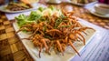 Crispy fried tarantulas served with fresh vegetables on a plate Royalty Free Stock Photo