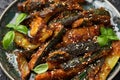 crispy Garlic Zucchini sticks in sweet and sour asian style sauce