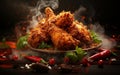 Crispy Gold: Fried Chicken with Red Chili. Generative By Ai