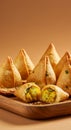 Crispy Golden Brown Samosas on Wooden Board Royalty Free Stock Photo