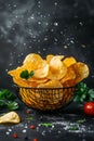 Crispy golden potato chips fried in bubbling oil, seasoned to perfection for a delightful crunch