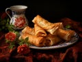 Crispy Golden Spring Rolls Served with Exotic Dipping Sauce: An Asian Delight!