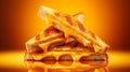 Crispy grilled cheese sandwich with dripping cheese and an orange fiery backdrop, an impactful image for promoting