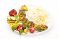 Crispy Grilled Chicken Kebab With Rice And Salad Royalty Free Stock Photo