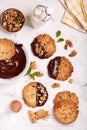 Crispy homemade cookies with walnuts covered with dark chocolate Royalty Free Stock Photo