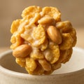 Crispy Honey Cornflake and Peanut Cluster Ball AI-GENERATED Royalty Free Stock Photo