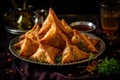 Crispy Hot samosa in plate. Generate Ai Royalty Free Stock Photo
