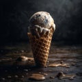 Crispy ice cream cone with creamy refreshing ice cream ball. Generative AI.