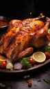 Crispy indulgence Roasted chicken with a golden exterior, tender and succulent within