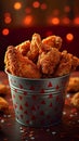 Crispy Kentucky fried chicken piled high in a bucket