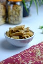 Crispy mini fried popia on white bowl for eid mubarak Royalty Free Stock Photo