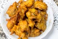 Crispy onion pakora or bhajis or pakoda, fried Indian snack for Ramadan iftar Royalty Free Stock Photo