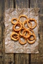 Crispy onion rings, top view Royalty Free Stock Photo