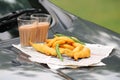 Crispy pakoras, Aloo pakoda, pyaaz pakoda, mirchi pakoda in rainy season with hot chai or tea