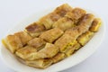 Crispy pancake named -roti-,fr ied bread with butter and egg