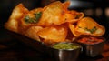 Crispy papadums with assorted chutneys and dips for culinary enjoyment Royalty Free Stock Photo