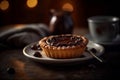 Crispy pastry tartlet filled chocolate. Generative AI.