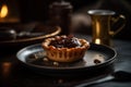 Crispy pastry tartlet filled chocolate. Generative AI.