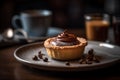 Crispy pastry tartlet filled chocolate. Generative AI.