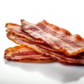 Crispy pieces of bacon on a white background, Generative AI