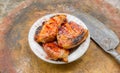 Crispy pork belly grilled on a wooden cutting board Royalty Free Stock Photo