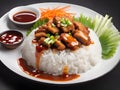 crispy pork with rice, pork rice or rice topped with crispy pork and sauce