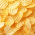 crispy potato chips, Close up ideal snack texture background