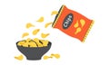 Crispy potato chips falling out of a bag. Vector Royalty Free Stock Photo