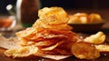 Crispy potato chips. Generative AI Royalty Free Stock Photo