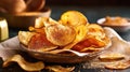 Crispy potato chips. Generative AI Royalty Free Stock Photo