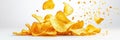Crispy Potato Chips Splash A vibrant image of potato chips in motion creating a dynamic splash effect Perfect for food Royalty Free Stock Photo