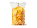 Crispy potato chips in a transparent plastic bag Royalty Free Stock Photo