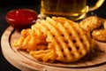 Crispy potato waffles fries, wavy, crinkle cut, criss cross cries