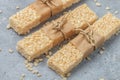 Crispy rice bars with honey and marshmallows Royalty Free Stock Photo